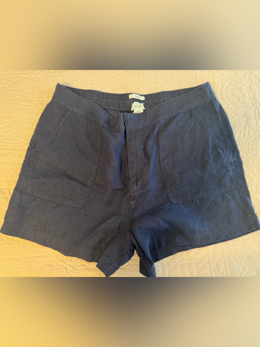 Nicole Miller Navy Linen-Blend Casual Shorts